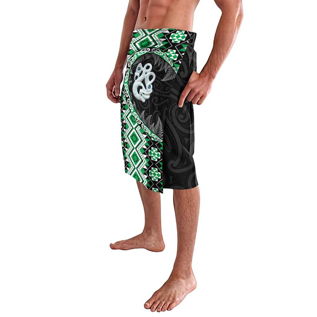 Green Taniko Motif Aotearoa Manaia and Silver Fern Lavalava
