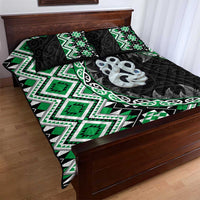 Green Taniko Motif Aotearoa Manaia and Silver Fern Quilt Bed Set