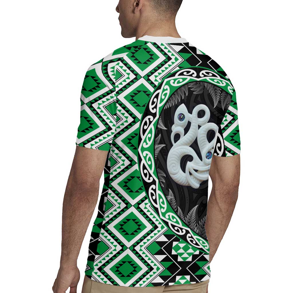 Green Taniko Motif Aotearoa Manaia and Silver Fern Rugby Jersey