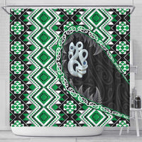 Green Taniko Motif Aotearoa Manaia and Silver Fern Shower Curtain LT03 - Polynesian Pride
