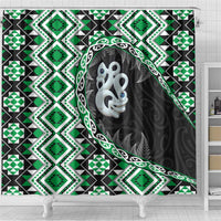 Green Taniko Motif Aotearoa Manaia and Silver Fern Shower Curtain LT03 - Polynesian Pride