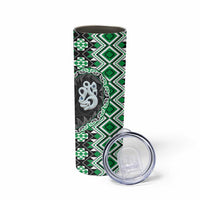 Green Taniko Motif Aotearoa Manaia and Silver Fern Skinny Tumbler