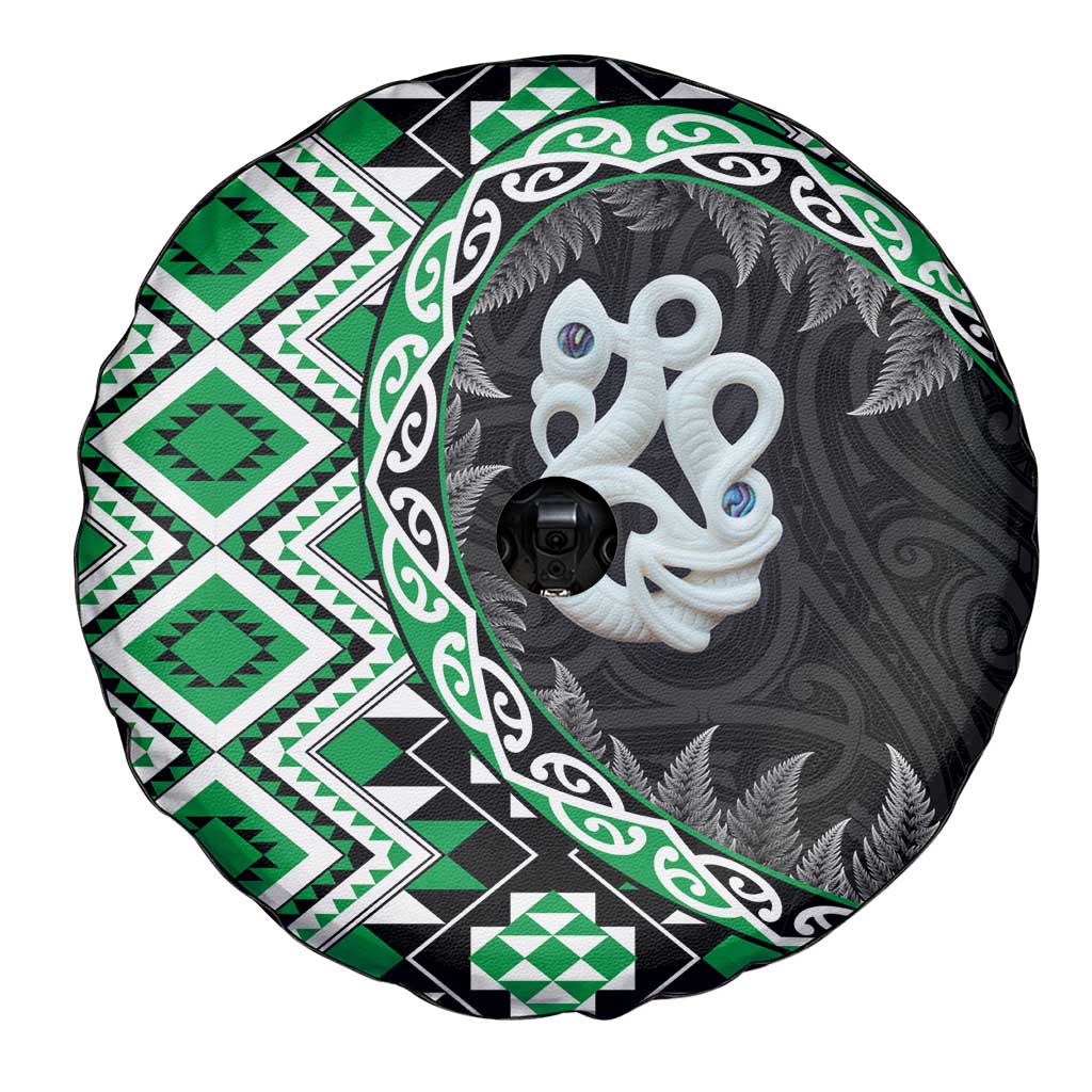Green Taniko Motif Aotearoa Manaia and Silver Fern Spare Tire Cover