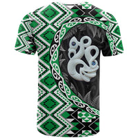Green Taniko Motif Aotearoa Manaia and Silver Fern T Shirt