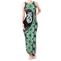 Green Taniko Motif Aotearoa Manaia and Silver Fern Tank Maxi Dress