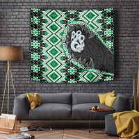 Green Taniko Motif Aotearoa Manaia and Silver Fern Tapestry