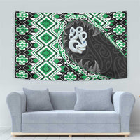 Green Taniko Motif Aotearoa Manaia and Silver Fern Tapestry