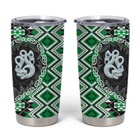 Green Taniko Motif Aotearoa Manaia and Silver Fern Tumbler Cup