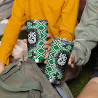 Green Taniko Motif Aotearoa Manaia and Silver Fern Tumbler Cup