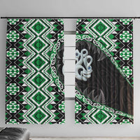 Green Taniko Motif Aotearoa Manaia and Silver Fern Window Curtain
