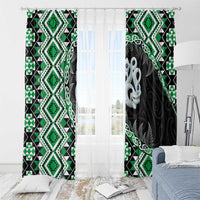 Green Taniko Motif Aotearoa Manaia and Silver Fern Window Curtain