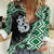 Green Taniko Motif Aotearoa Manaia and Silver Fern Women Casual Shirt