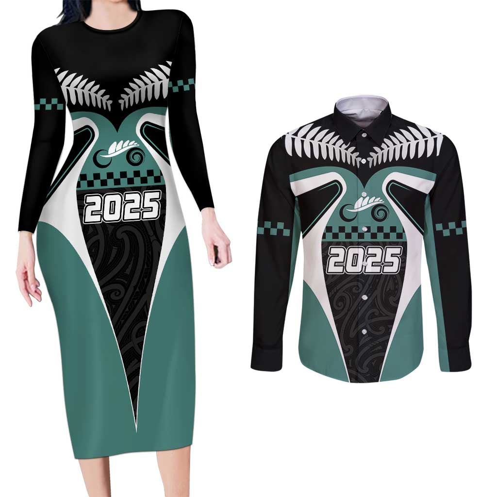 Custom New Zealand Bicycle 2025 Couples Matching Long Sleeve Bodycon Dress and Long Sleeve Button Shirt