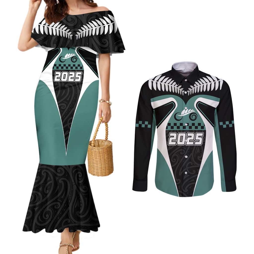 Custom New Zealand Bicycle 2025 Couples Matching Mermaid Dress and Long Sleeve Button Shirt