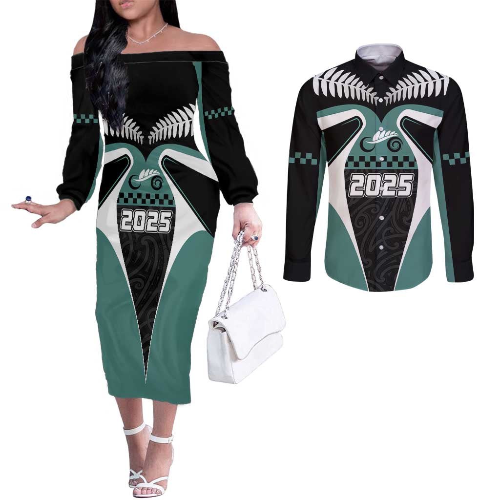 Custom New Zealand Bicycle 2025 Couples Matching Off The Shoulder Long Sleeve Dress and Long Sleeve Button Shirt