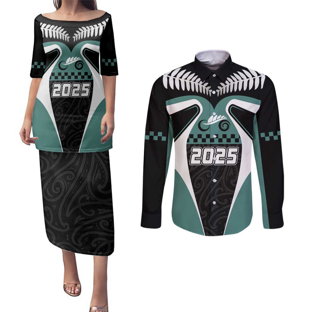 Custom New Zealand Bicycle 2025 Couples Matching Puletasi and Long Sleeve Button Shirt