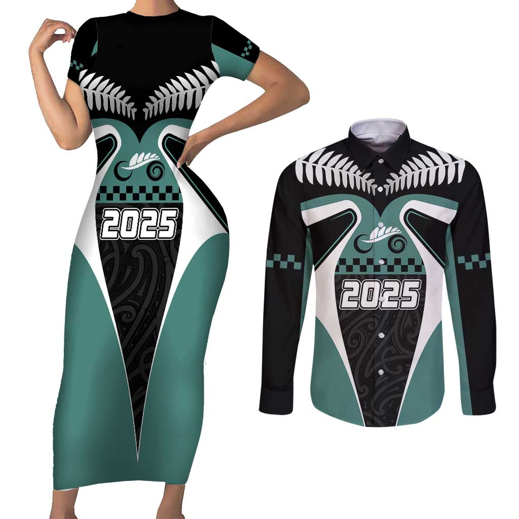 Custom New Zealand Bicycle 2025 Couples Matching Short Sleeve Bodycon Dress and Long Sleeve Button Shirt