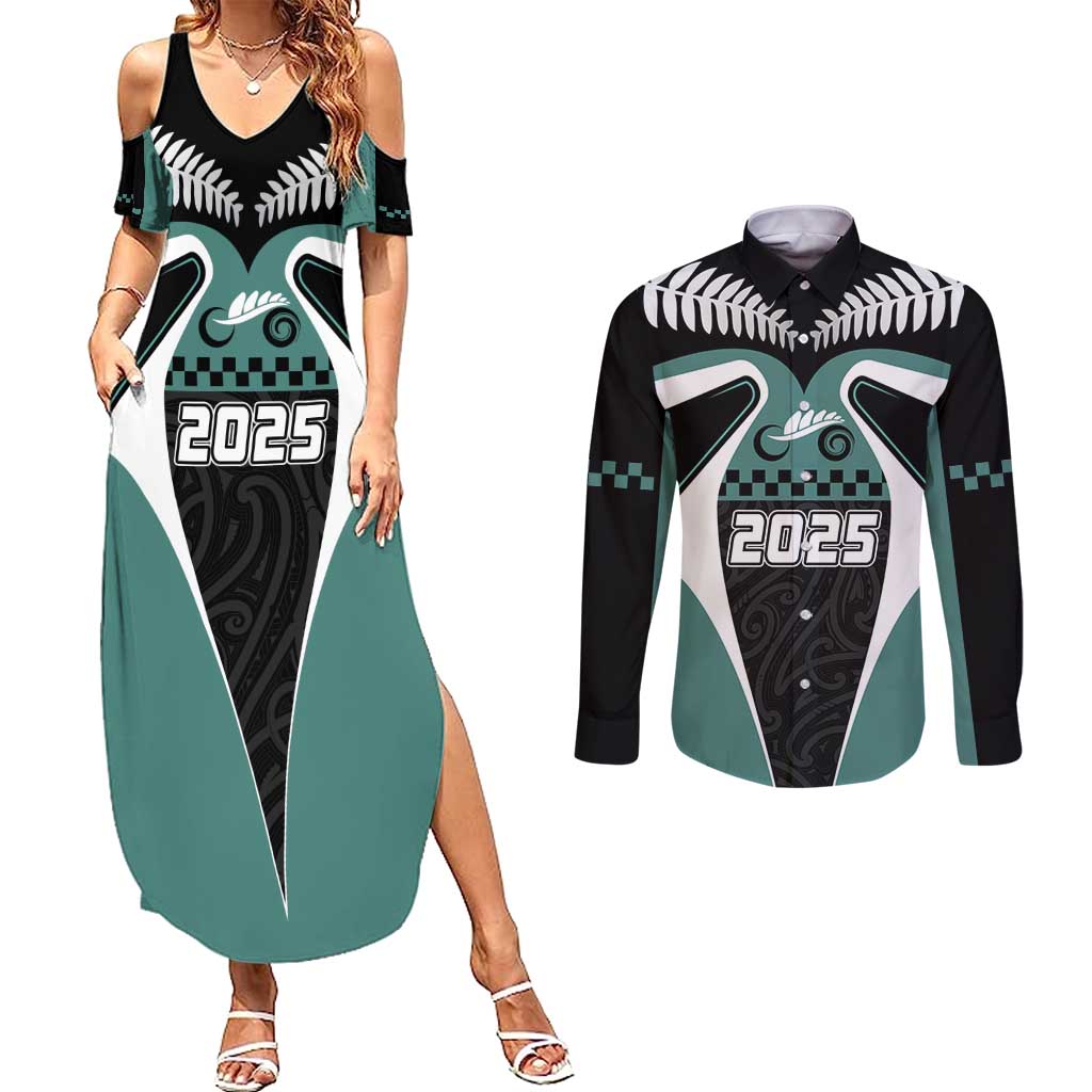 Custom New Zealand Bicycle 2025 Couples Matching Summer Maxi Dress and Long Sleeve Button Shirt