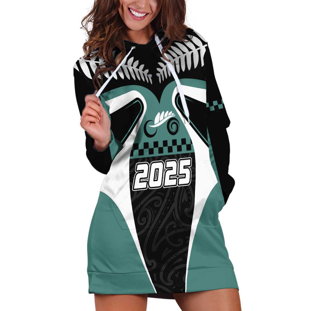 Custom New Zealand Bicycle 2025 Hoodie Dress LT03 Black-Teal - Polynesian Pride