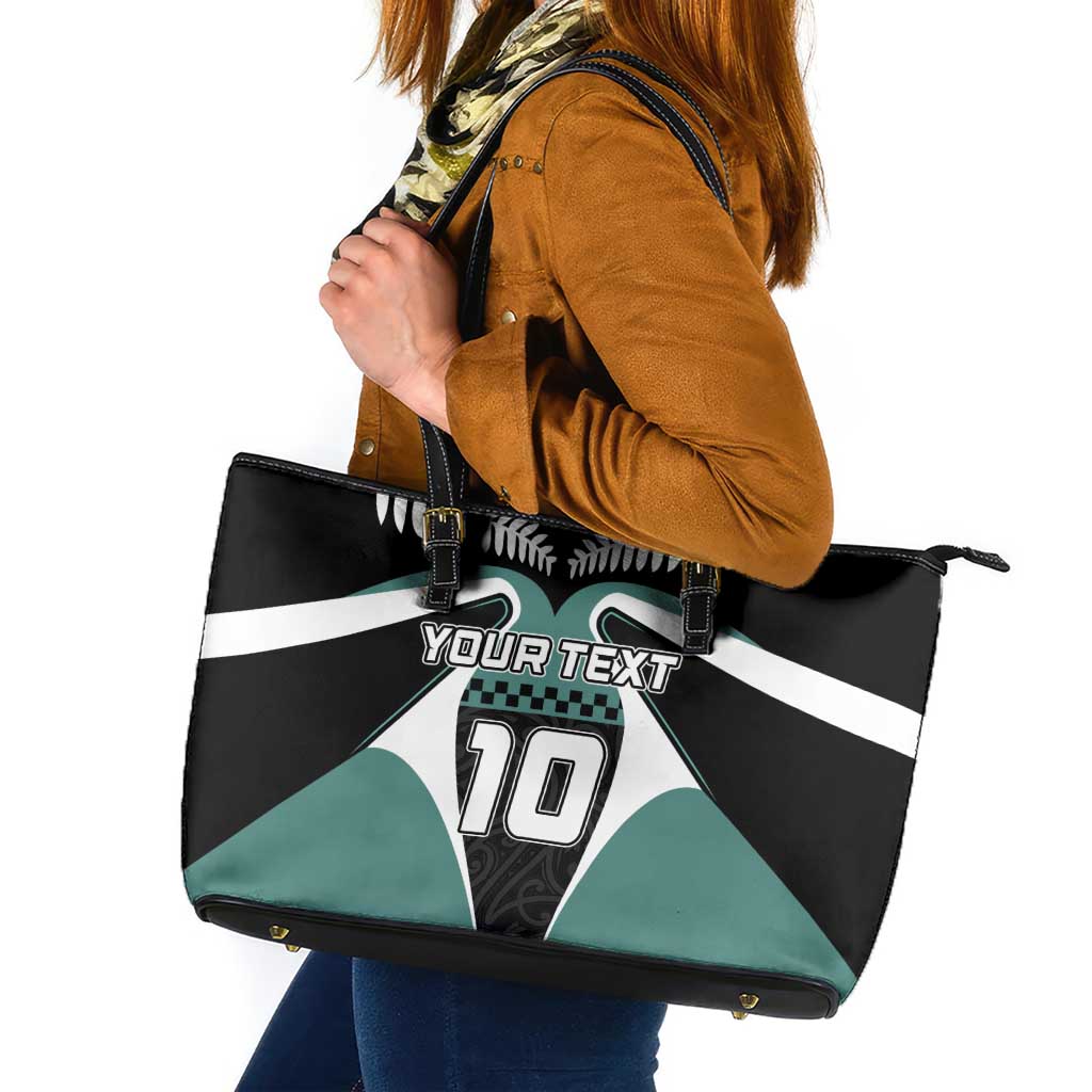 Custom New Zealand Bicycle 2025 Leather Tote Bag LT03 Black-Teal - Polynesian Pride