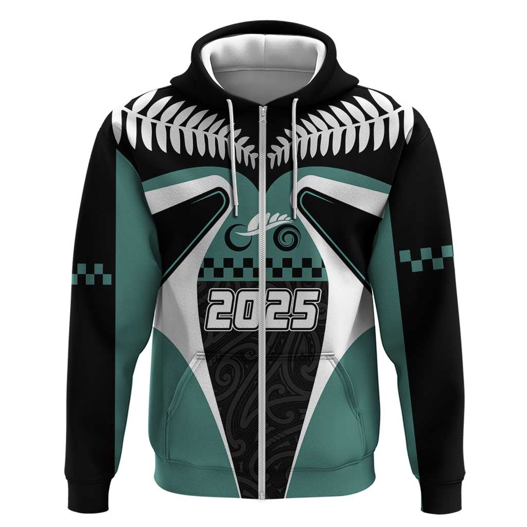 Custom New Zealand Bicycle 2025 Zip Hoodie LT03 Zip Hoodie Black-Teal - Polynesian Pride