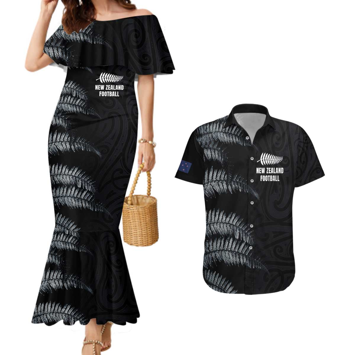 Custom New Zealand Football-Towards World Cup 2026 Couples Matching Mermaid Dress and Hawaiian Shirt
