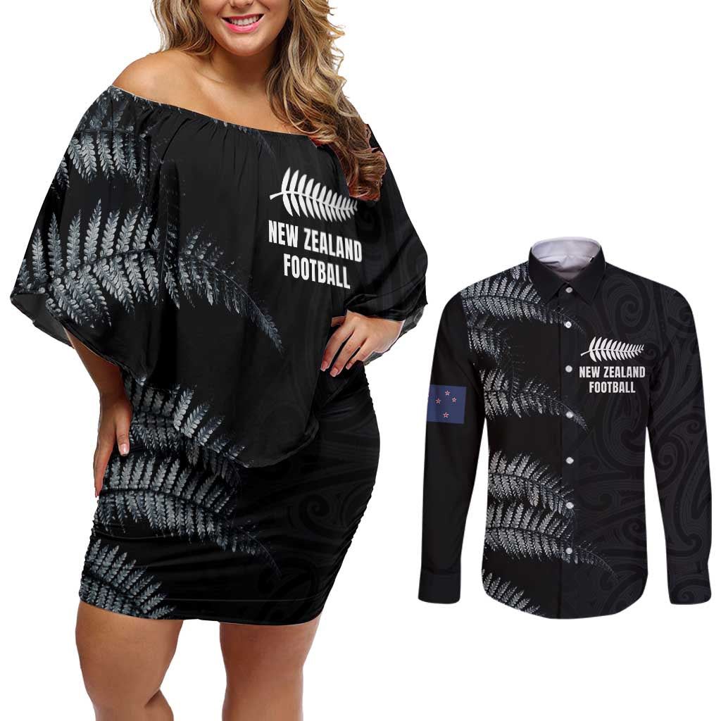 Custom New Zealand Football-Towards World Cup 2026 Couples Matching Off Shoulder Short Dress and Long Sleeve Button Shirt
