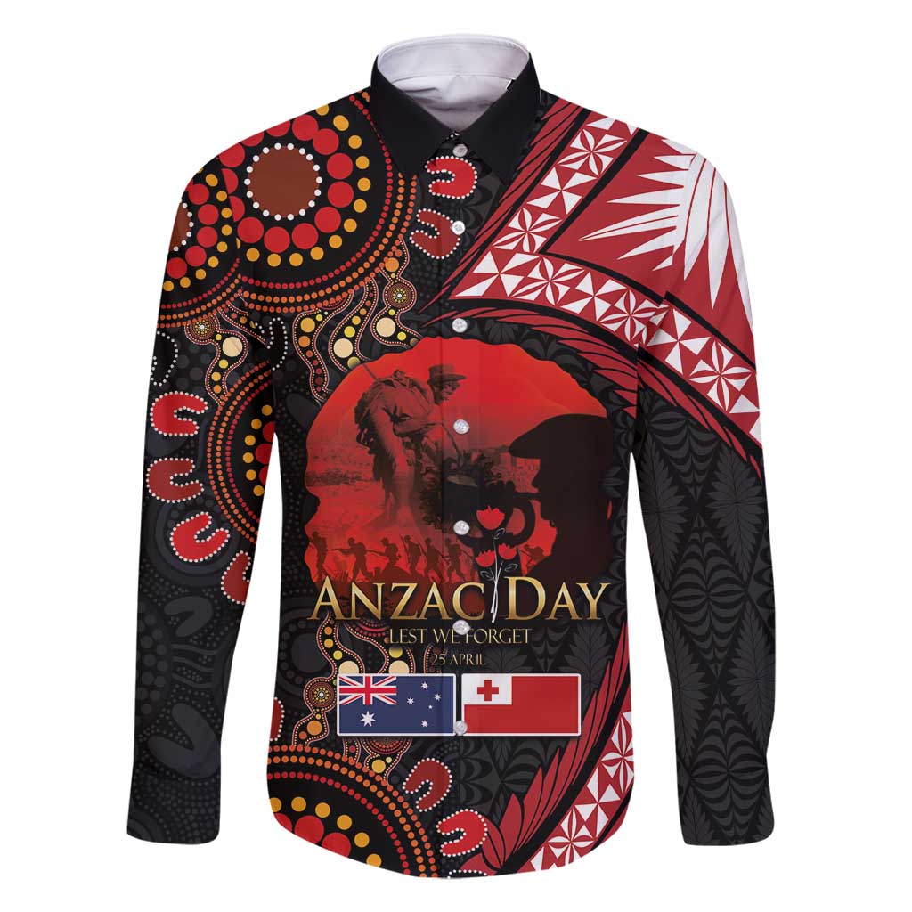 Tonga and Australia ANZAC Day Family Matching Off Shoulder Maxi Dress and Hawaiian Shirt Aboriginal and Ngatu Art Pattern - Gallipoli Lest We Forget
