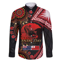 Tonga and Australia ANZAC Day Family Matching Off Shoulder Short Dress and Hawaiian Shirt Aboriginal and Ngatu Art Pattern - Gallipoli Lest We Forget