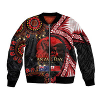 Tonga and Australia ANZAC Day Sleeve Zip Bomber Jacket Aboriginal and Ngatu Art Pattern - Gallipoli Lest We Forget LT03 Unisex Black - Polynesian Pride
