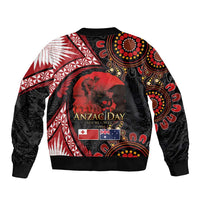 Tonga and Australia ANZAC Day Sleeve Zip Bomber Jacket Aboriginal and Ngatu Art Pattern - Gallipoli Lest We Forget LT03 - Polynesian Pride