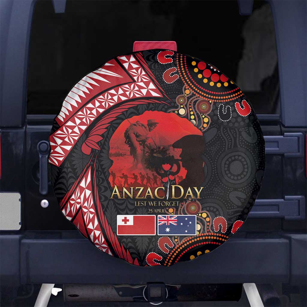 Tonga and Australia ANZAC Day Spare Tire Cover Aboriginal and Ngatu Art Pattern - Gallipoli Lest We Forget