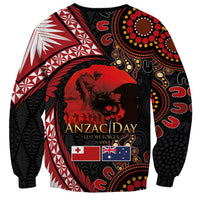 Tonga and Australia ANZAC Day Sweatshirt Aboriginal and Ngatu Art Pattern - Gallipoli Lest We Forget