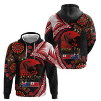 Tonga and Australia ANZAC Day Zip Hoodie Aboriginal and Ngatu Art Pattern - Gallipoli Lest We Forget