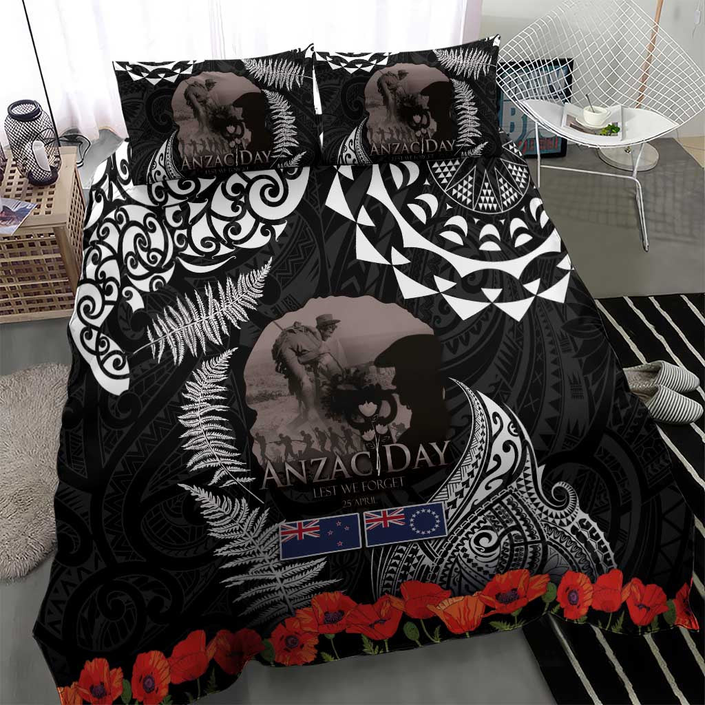 New Zealand and Cook Islands ANZAC Day Bedding Set Gallipoli Lest We Forget Tatau Art Tribal and Maori Tattoo with Fern