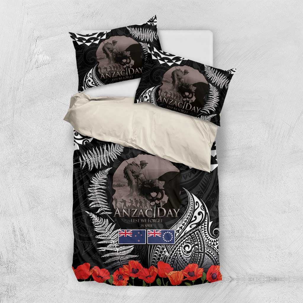 New Zealand and Cook Islands ANZAC Day Bedding Set Gallipoli Lest We Forget Tatau Art Tribal and Maori Tattoo with Fern
