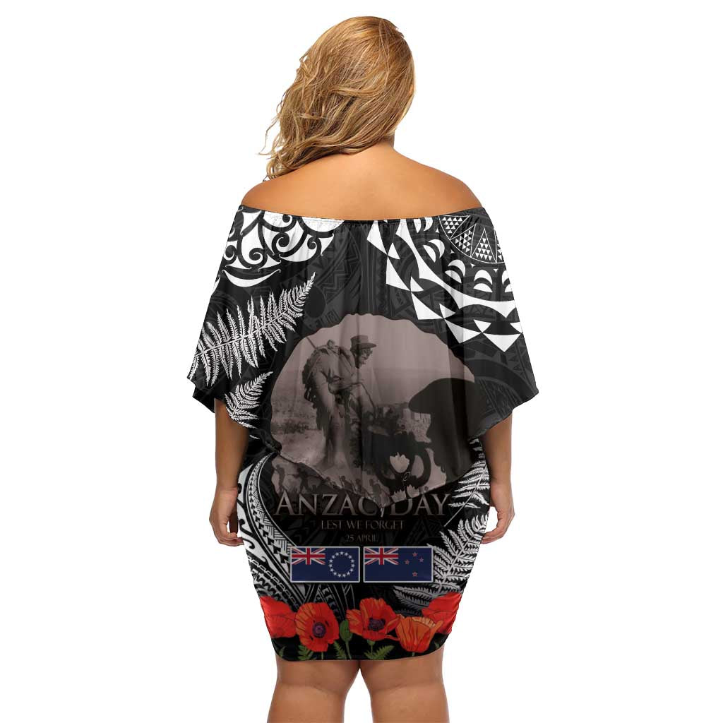New Zealand and Cook Islands ANZAC Day Family Matching Off Shoulder Short Dress and Hawaiian Shirt Gallipoli Lest We Forget Tatau Art Tribal and Maori Tattoo with Fern