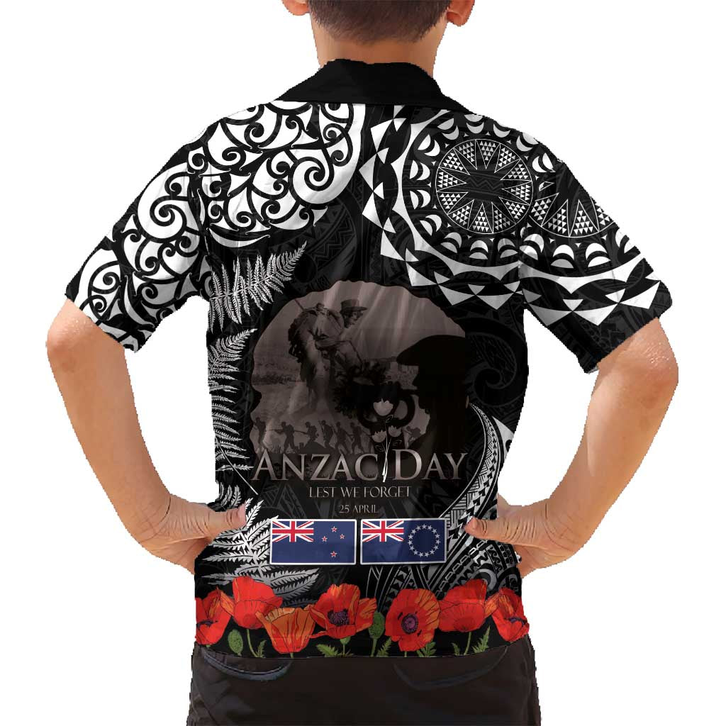 New Zealand and Cook Islands ANZAC Day Family Matching Summer Maxi Dress and Hawaiian Shirt Gallipoli Lest We Forget Tatau Art Tribal and Maori Tattoo with Fern