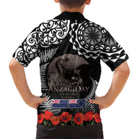 New Zealand and Cook Islands ANZAC Day Kid Hawaiian Shirt Gallipoli Lest We Forget Tatau Art Tribal and Maori Tattoo with Fern