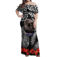 New Zealand and Cook Islands ANZAC Day Off Shoulder Maxi Dress Gallipoli Lest We Forget Tatau Art Tribal and Maori Tattoo with Fern