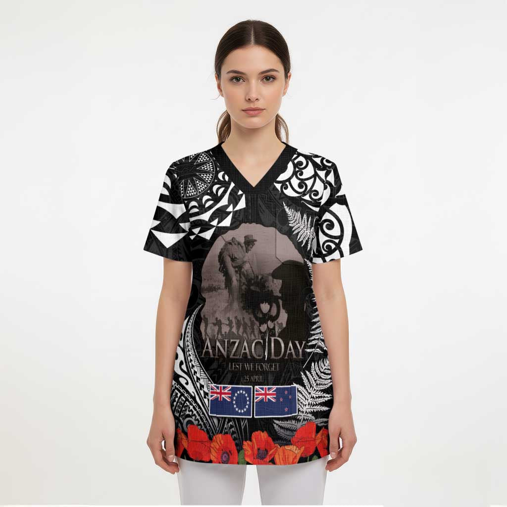 New Zealand and Cook Islands ANZAC Day Scrub Top Gallipoli Lest We Forget Tatau Art Tribal and Maori Tattoo with Fern - Polynesian Pride