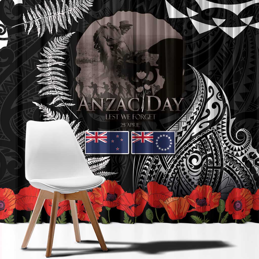 New Zealand and Cook Islands ANZAC Day Window Curtain Gallipoli Lest We Forget Tatau Art Tribal and Maori Tattoo with Fern