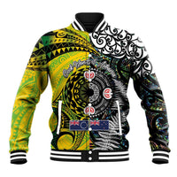 New Zealand and Cook Islands Together Baseball Jacket Tatau Art Tribal Pattern-Maori Tattoo with Fern and Paua Shell