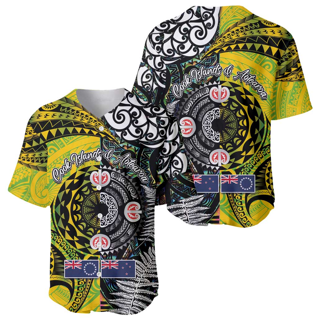 New Zealand and Cook Islands Together Baseball Jersey Tatau Art Tribal Pattern-Maori Tattoo with Fern and Paua Shell