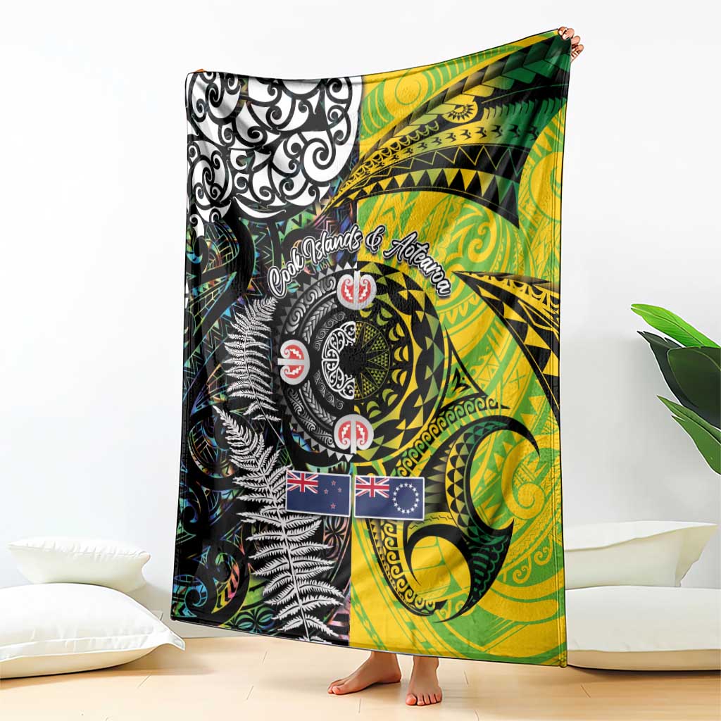 New Zealand and Cook Islands Together Blanket Tatau Art Tribal Pattern-Maori Tattoo with Fern and Paua Shell