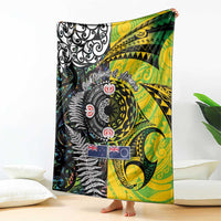 New Zealand and Cook Islands Together Blanket Tatau Art Tribal Pattern-Maori Tattoo with Fern and Paua Shell