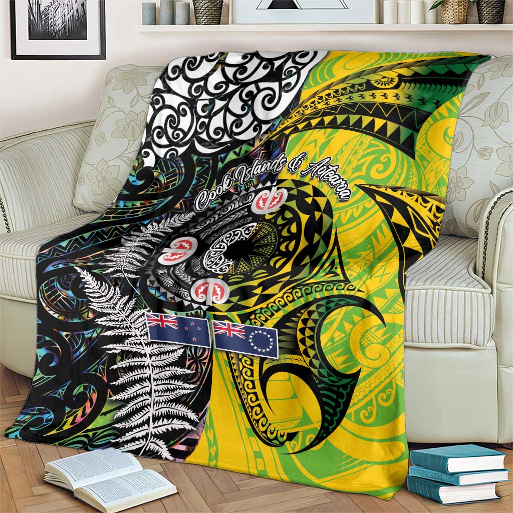 New Zealand and Cook Islands Together Blanket Tatau Art Tribal Pattern-Maori Tattoo with Fern and Paua Shell