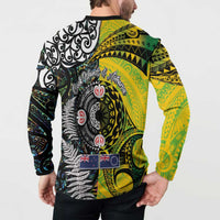 New Zealand and Cook Islands Together Button Sweatshirt Tatau Art Tribal Pattern-Maori Tattoo with Fern and Paua Shell
