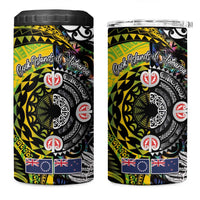 New Zealand and Cook Islands Together 4 in 1 Can Cooler Tumbler Tatau Art Tribal Pattern-Maori Tattoo with Fern and Paua Shell