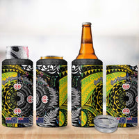 New Zealand and Cook Islands Together 4 in 1 Can Cooler Tumbler Tatau Art Tribal Pattern-Maori Tattoo with Fern and Paua Shell